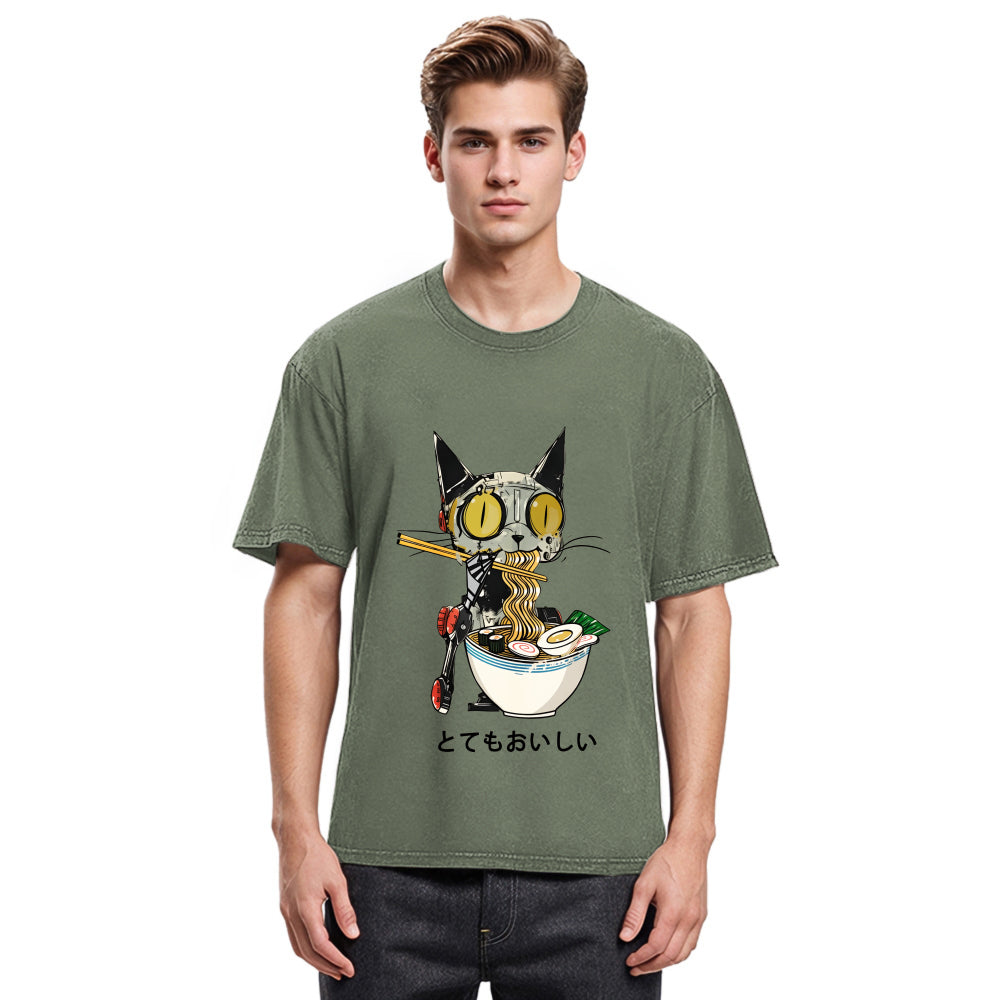 Tokyosol Ramen Lover Robot Cat Washed T Shirt