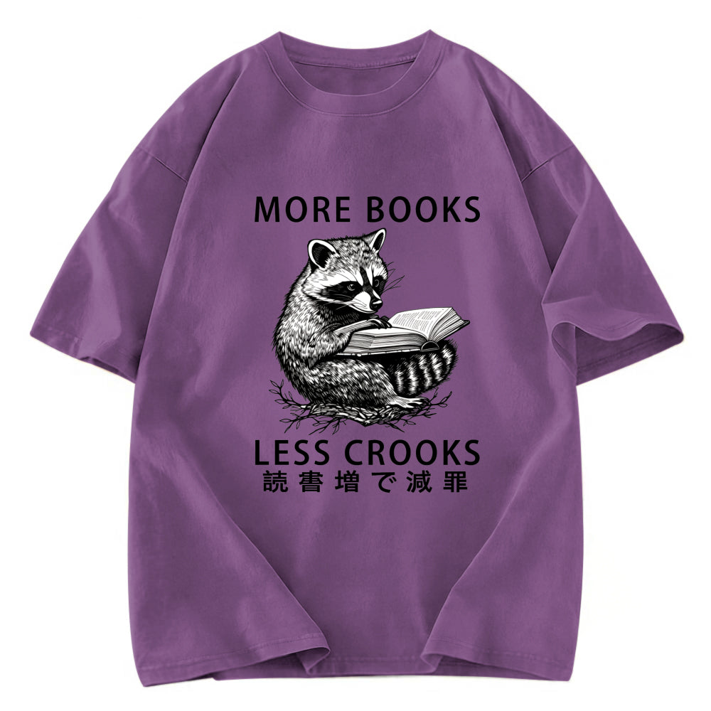 Tokyosol Raccoon Reading Books Less Crooks Washed T Shirt