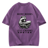 Tokyosol Raccoon Reading Books Less Crooks Washed T Shirt