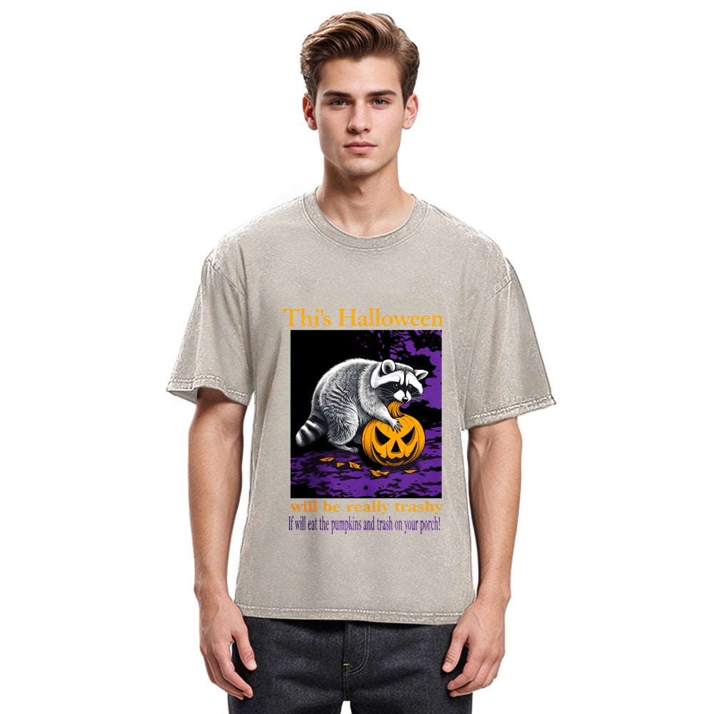 Tokyosol Trashy Halloween Raccoon Washed T Shirt