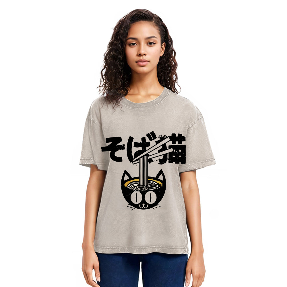 Tokyosol Cat Ramen Bowl Washed T Shirt