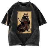 Tokyosol Japanese Raccoon Samurai Washed T Shirt