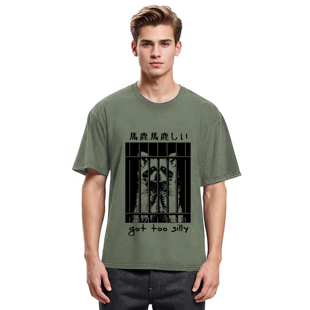 Tokyosol Raccoon Got Too Silly Washed T Shirt