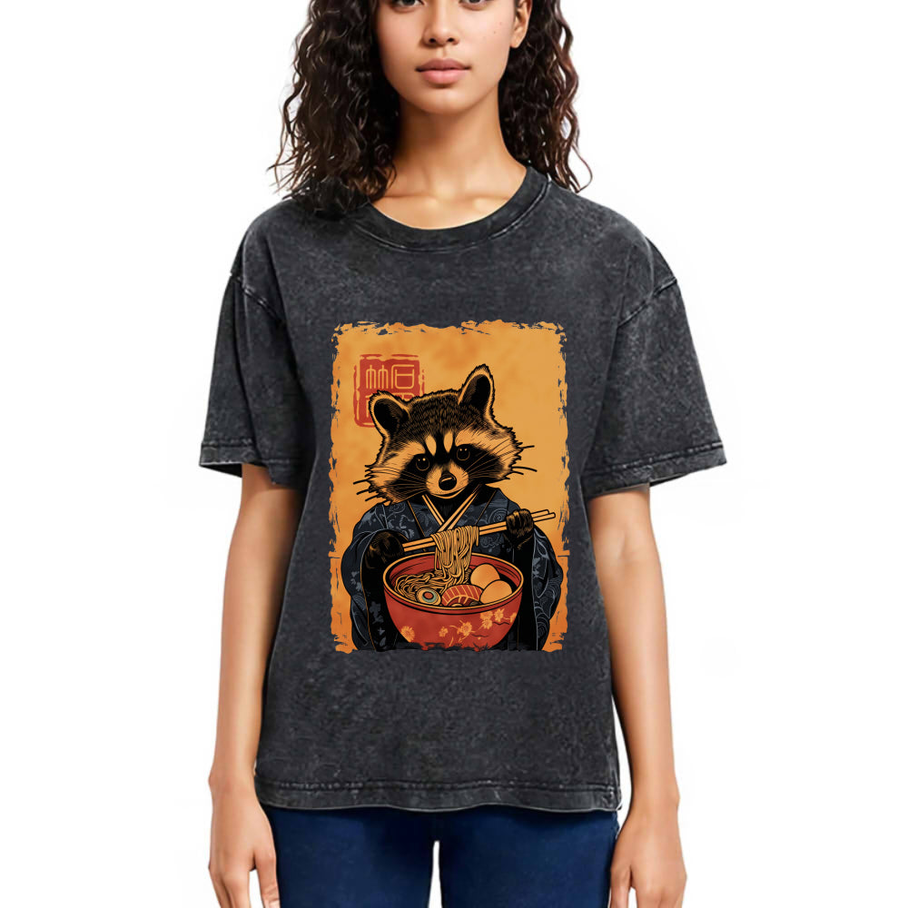 Tokyosol Ramen Obsessed Raccoon Washed T Shirt