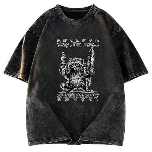 Tokyosol Raccoon Ready To Work Washed T Shirt