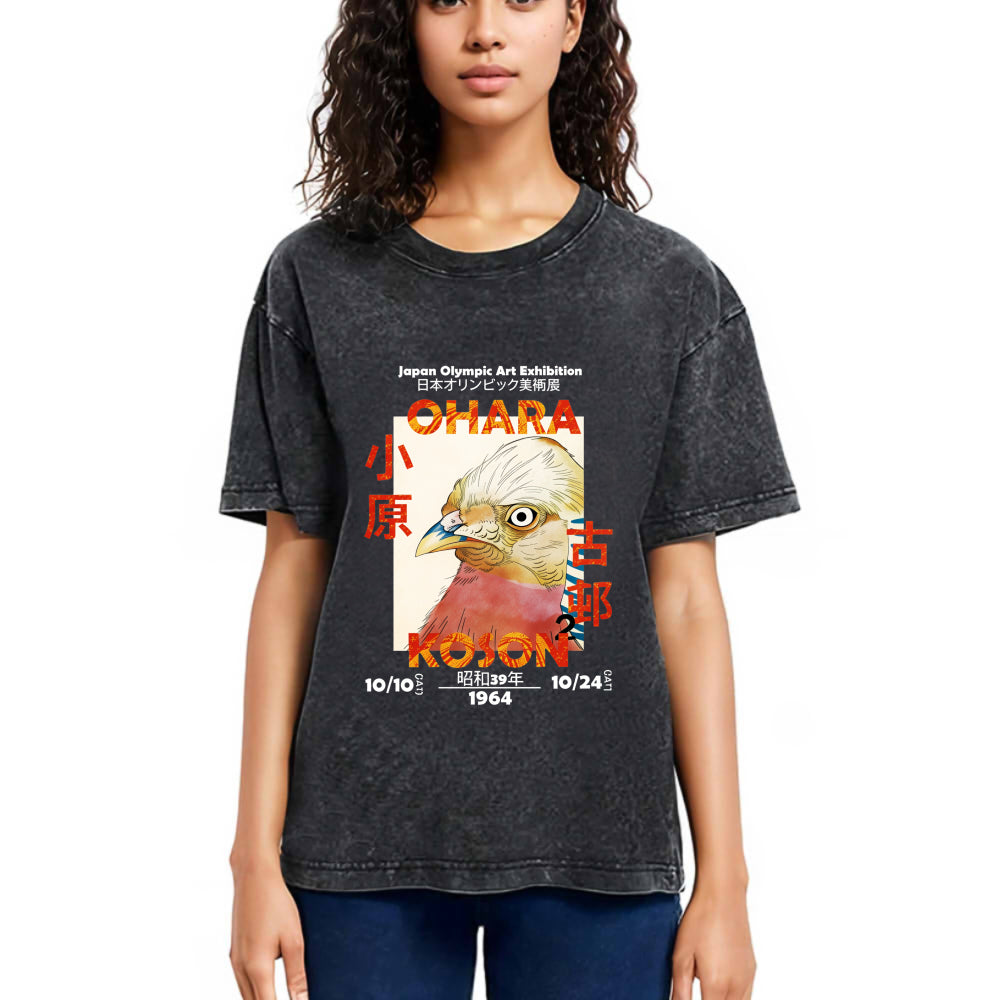 Tokyosol Japanese Bird Poster Washed T Shirt