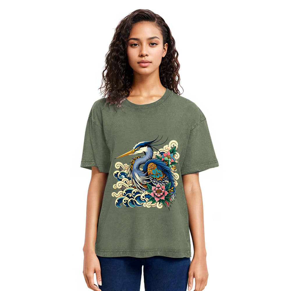 Tokyosol Japanese Blue Heron Washed T Shirt