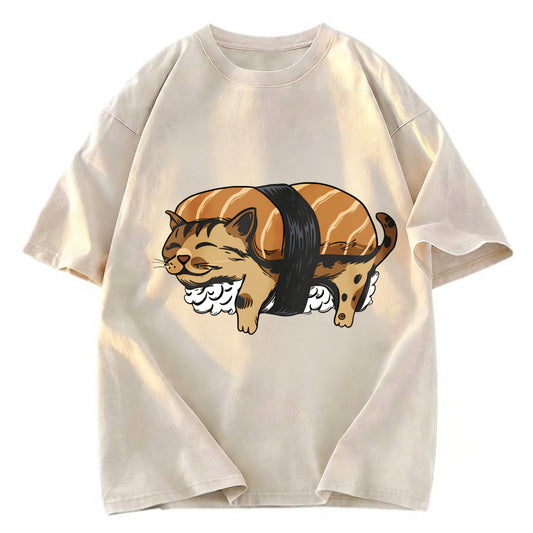 Tokyosol Nigiri Sushi With Cat Filling Washed T Shirt
