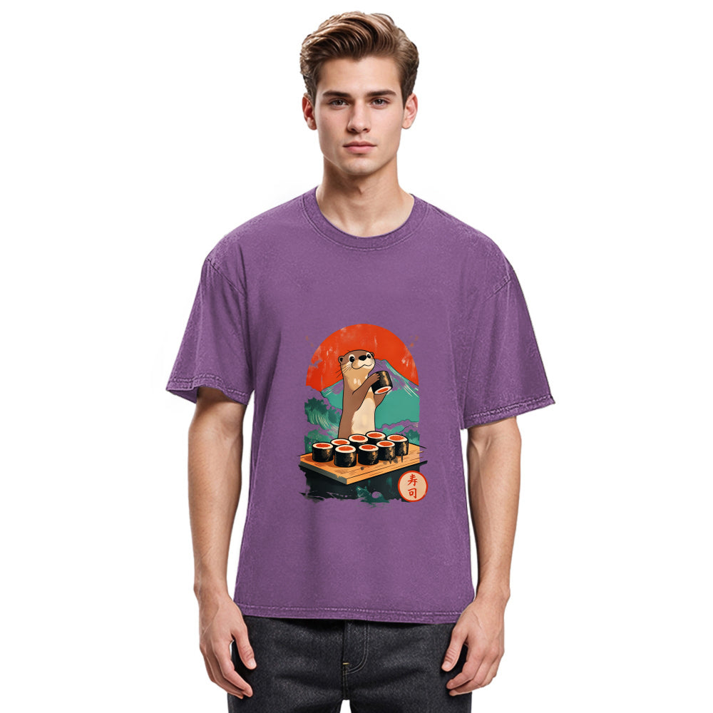 Tokyosol Otter Eating Sushi Washed T Shirt