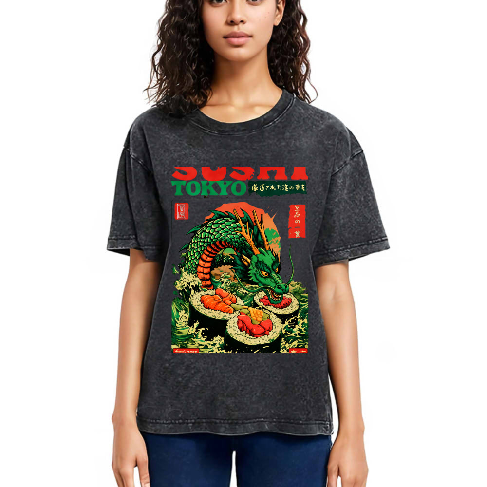 Tokyosol Ocean Dragon Sushi Washed T Shirt