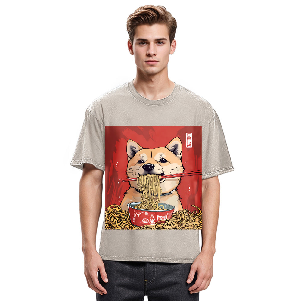 Tokyosol Shiba Lnu Eating Ramen Washed T Shirt