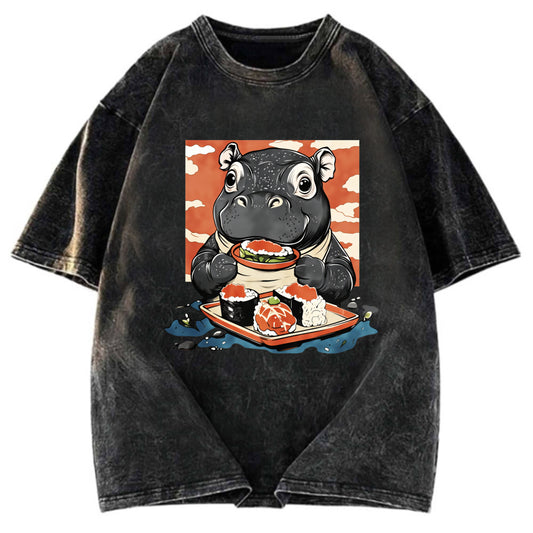 Tokyosol Moo Deng Eat Sushi Washed T Shirt
