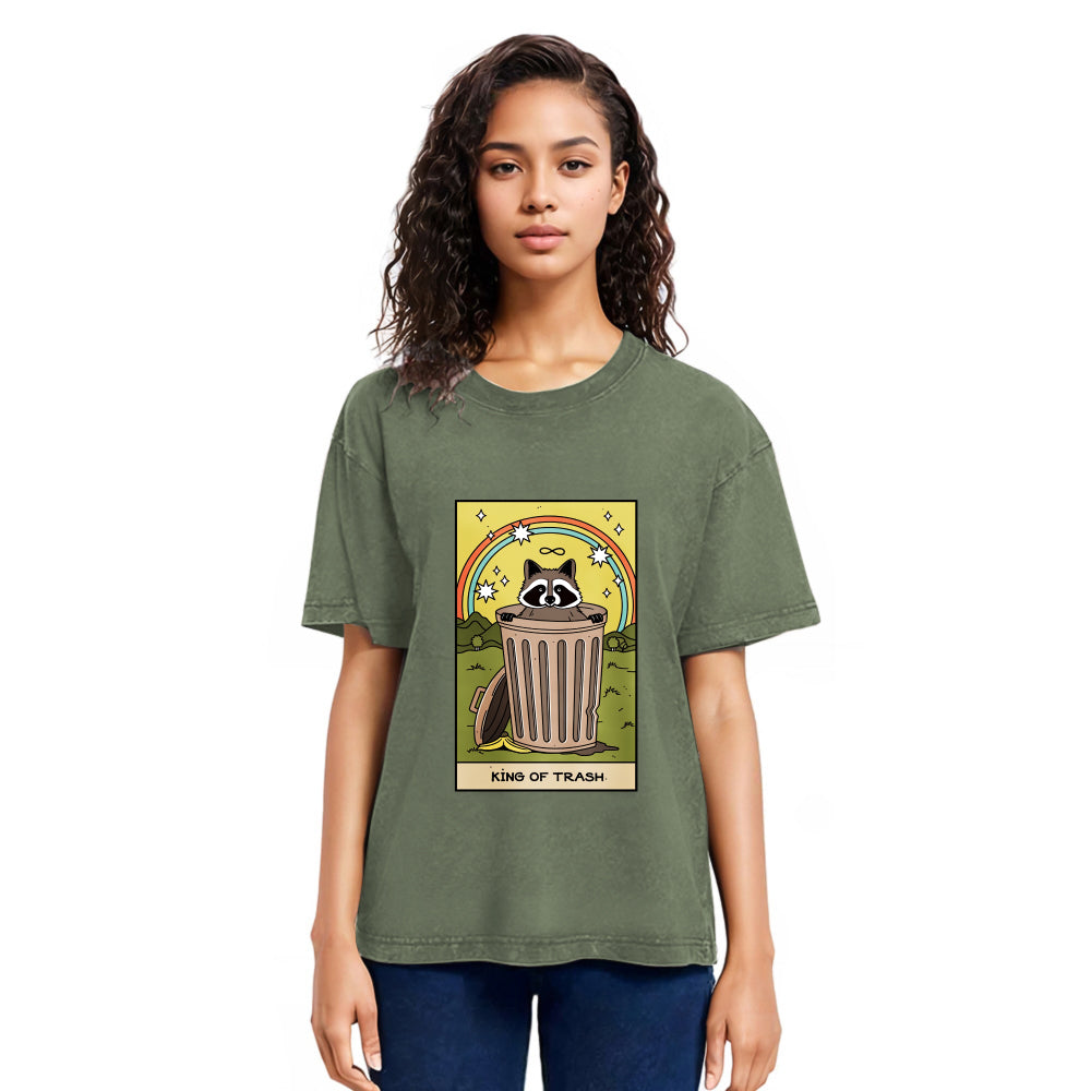 Tokyosol King Of Trash Raccoon Tarot Card Washed T Shirt