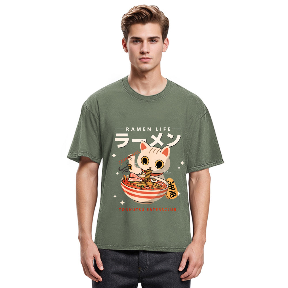 Tokyosol Lucky Cat Ramen Life Washed T Shirt