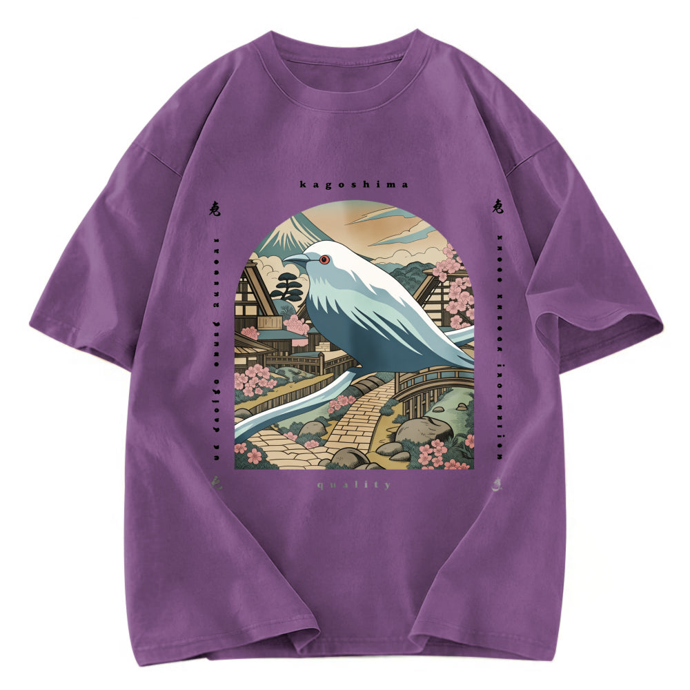 Tokyosol Retro Japan Culture Bird Washed T Shirt