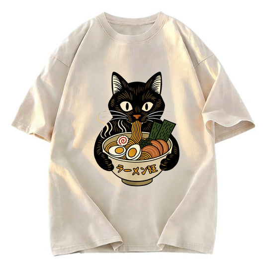 Tokyosol Cat Ramen Fanatic Washed T Shirt