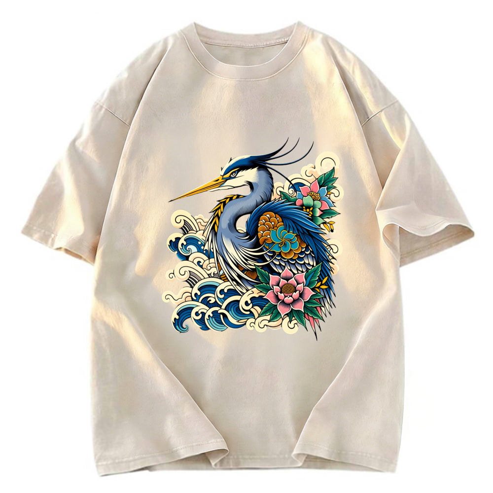 Tokyosol Japanese Blue Heron Washed T Shirt