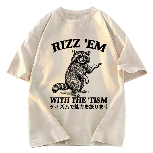 Tokyosol Funny Raccoon Charm Washed T Shirt