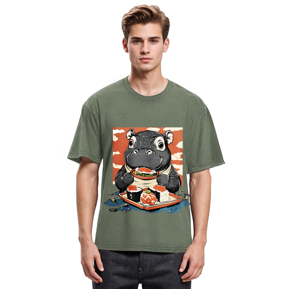 Tokyosol Moo Deng Eat Sushi Washed T Shirt