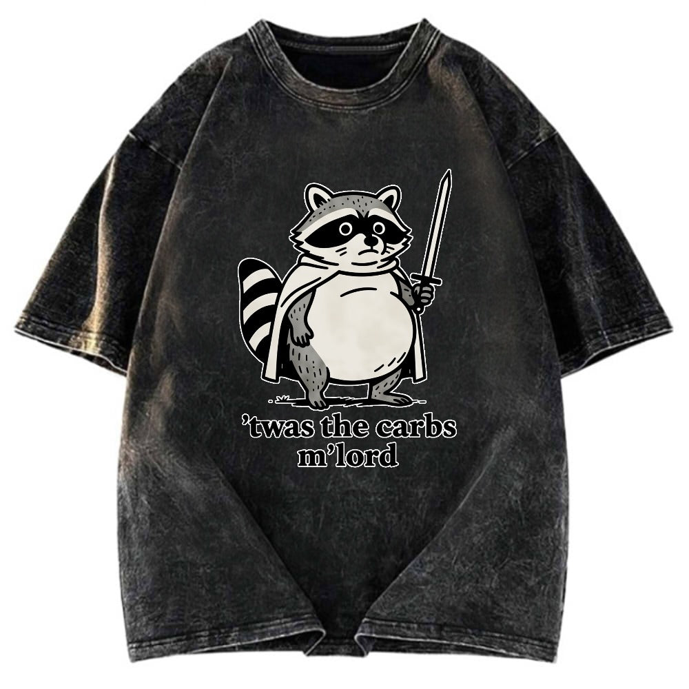 Tokyosol Fat Raccoon Sword Humor Washed T Shirt