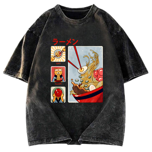 Tokyosol Making Ramen Steps To Cats Washed T-Shirt