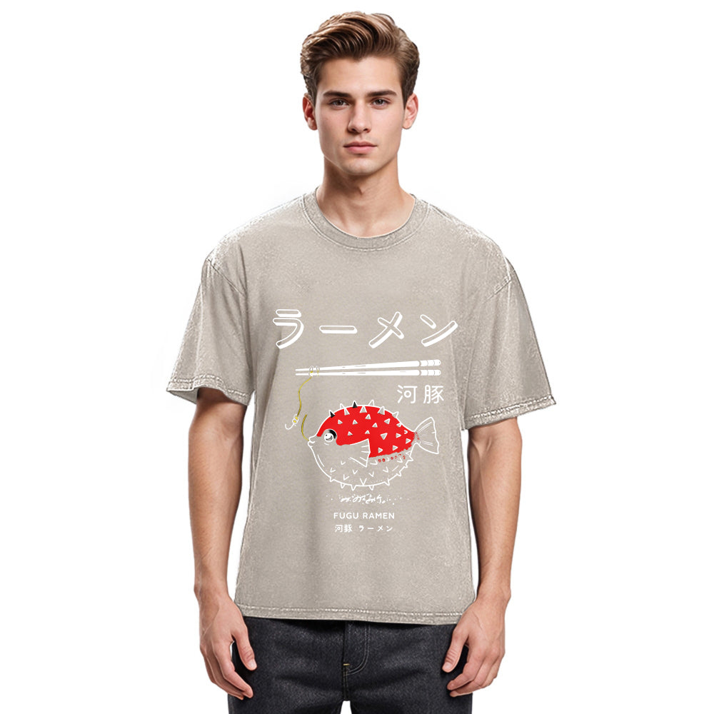 Tokyosol Fugu Ramen Japanese Retro Print Jean T Shirt