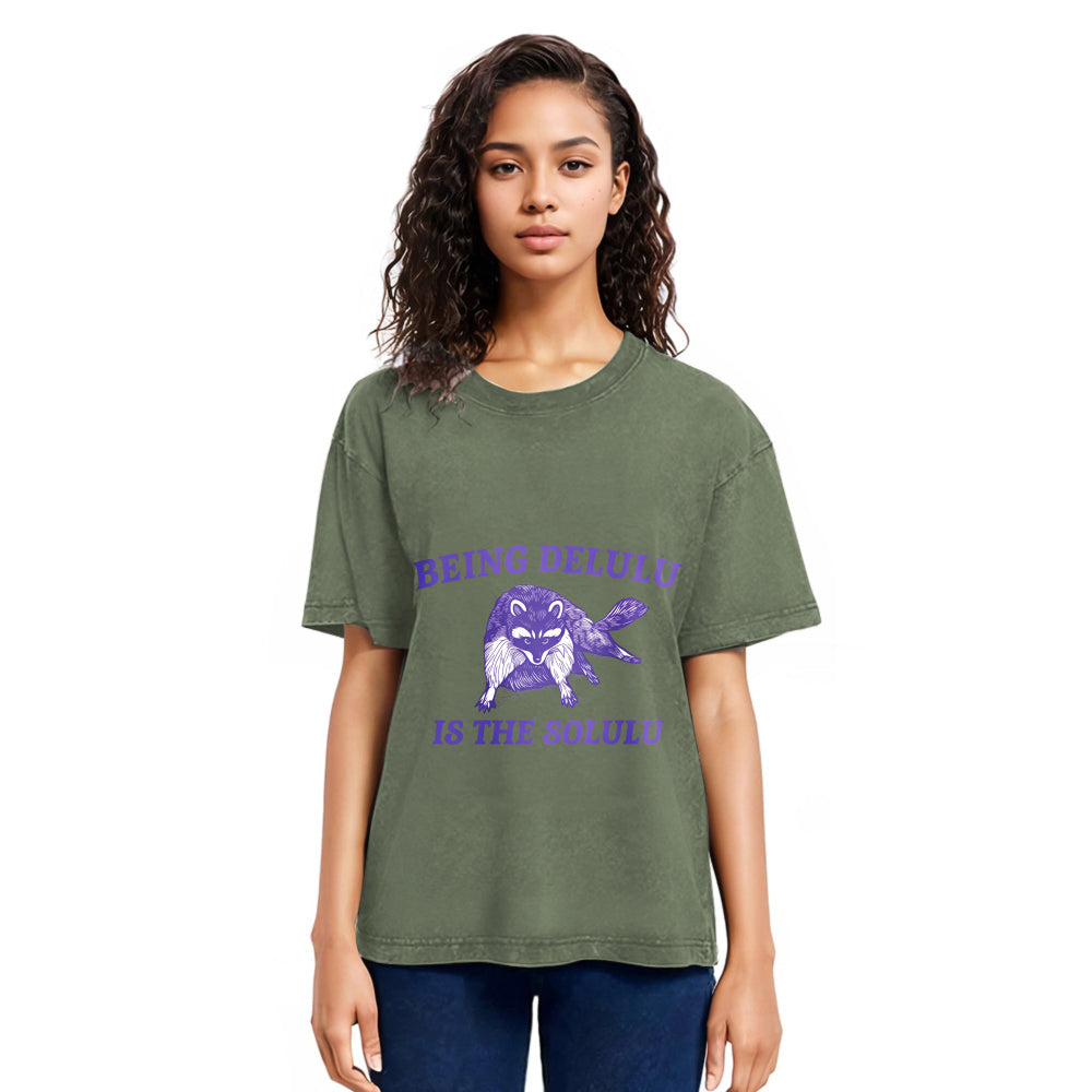 Tokyosol Funny Delusional Raccoon Washed T Shirt
