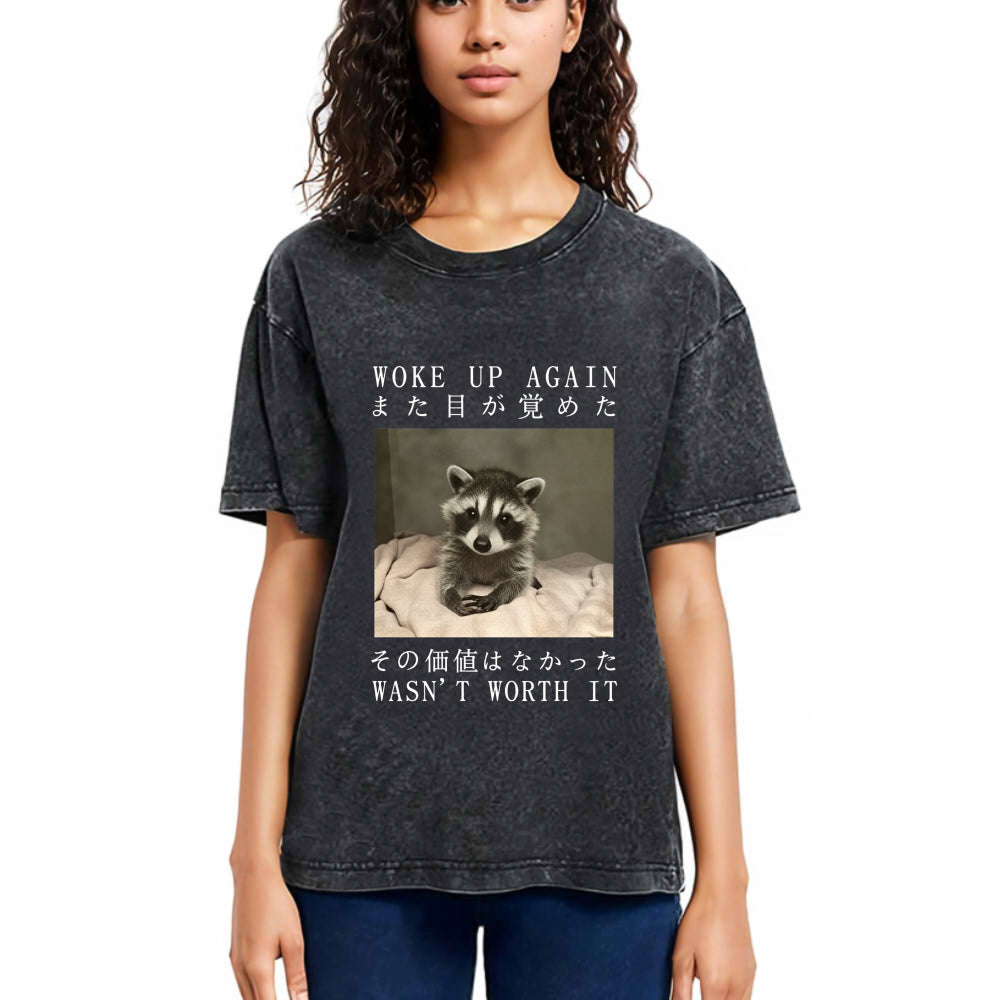 Tokyosol Raccoon Woke Up Again Washed T Shirt