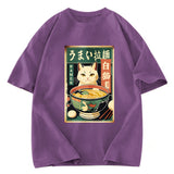 Tokyosol White Cat Eating Ramen Washed T Shirt