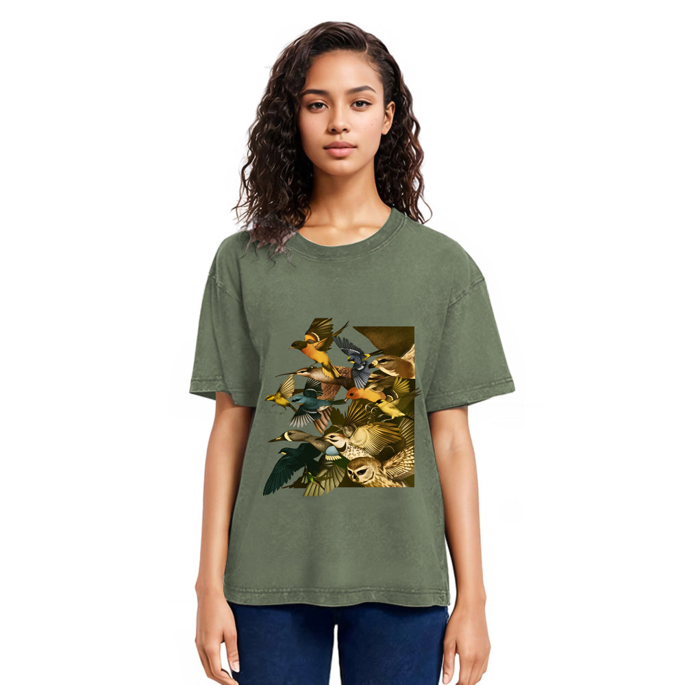 Tokyosol Flock Of Flying Birds Washed T Shirt