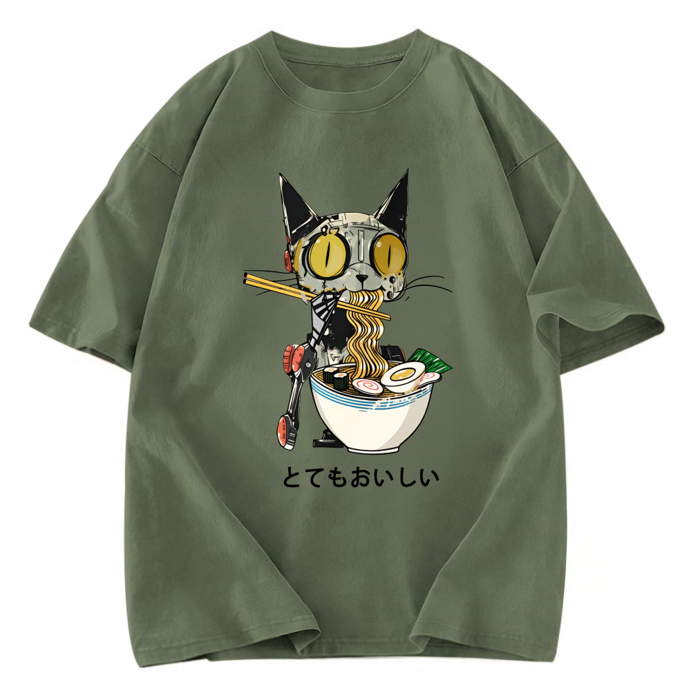 Tokyosol Ramen Lover Robot Cat Washed T Shirt