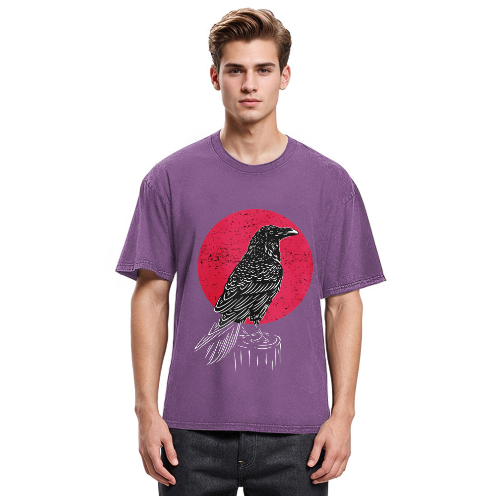 Tokyosol Viking Raven Crow Witchcraft Occult Pagan Washed T Shirt