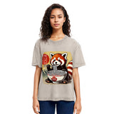Tokyosol Cute Raccoon Eating Ramen Washed T Shirt