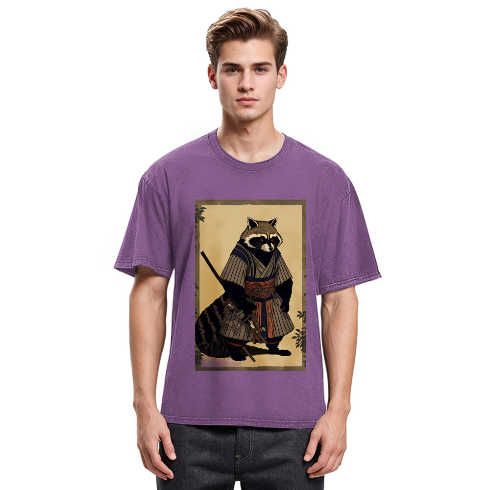 Tokyosol Japanese Raccoon Samurai Washed T Shirt