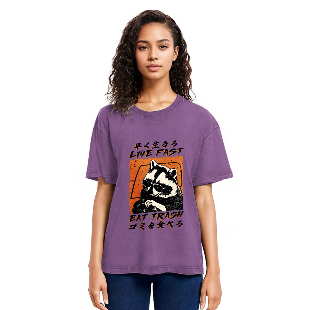 Tokyosol Raccoon Live Fast Eat Trash Washed T Shirt