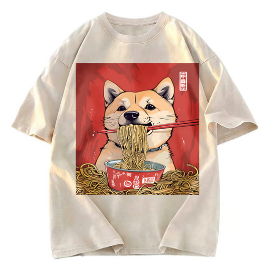 Tokyosol Shiba Lnu Eating Ramen Washed T Shirt