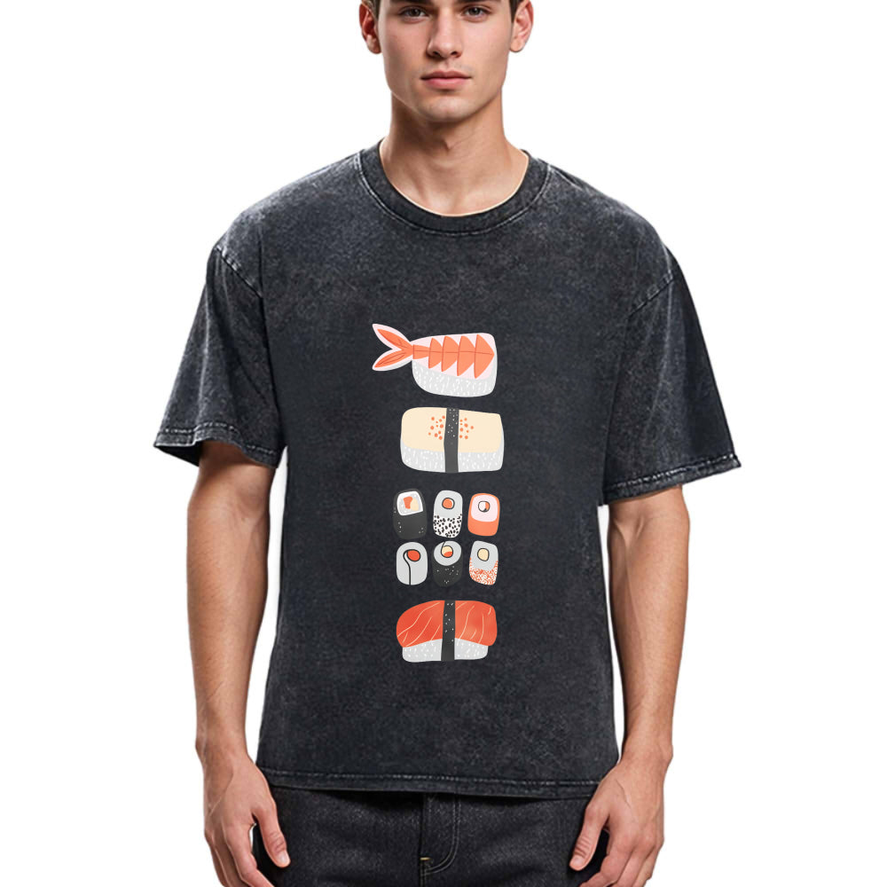 Tokyosol Japanese Sushi Nigiri Maki Roll Washed T Shirt