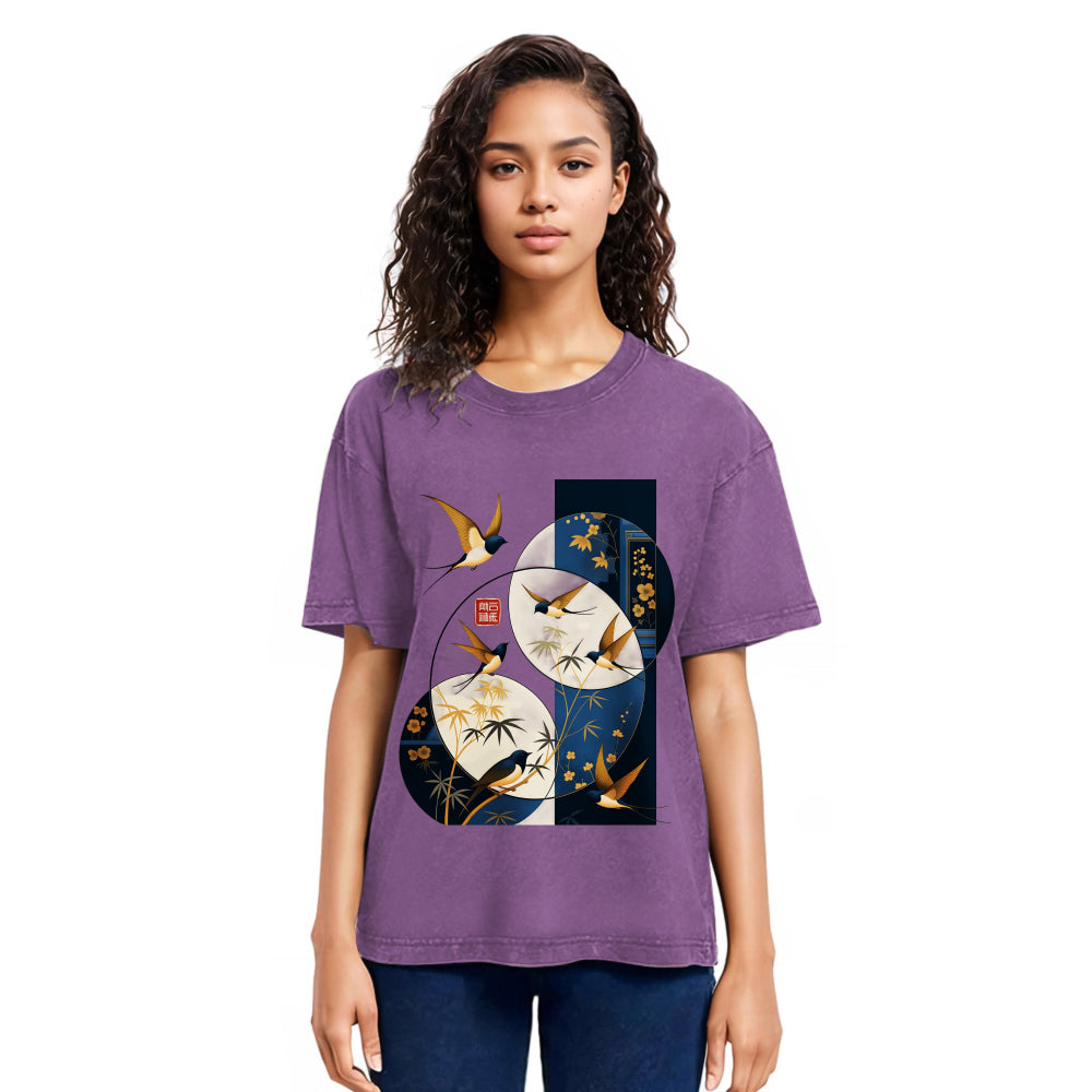 Tokyosol Swallows Among The Bamboo Washed T Shirt