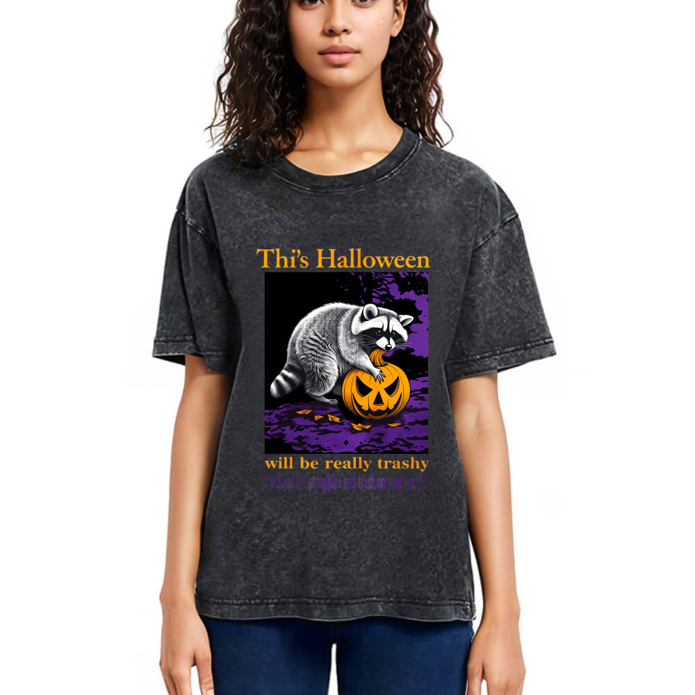 Tokyosol Trashy Halloween Raccoon Washed T Shirt