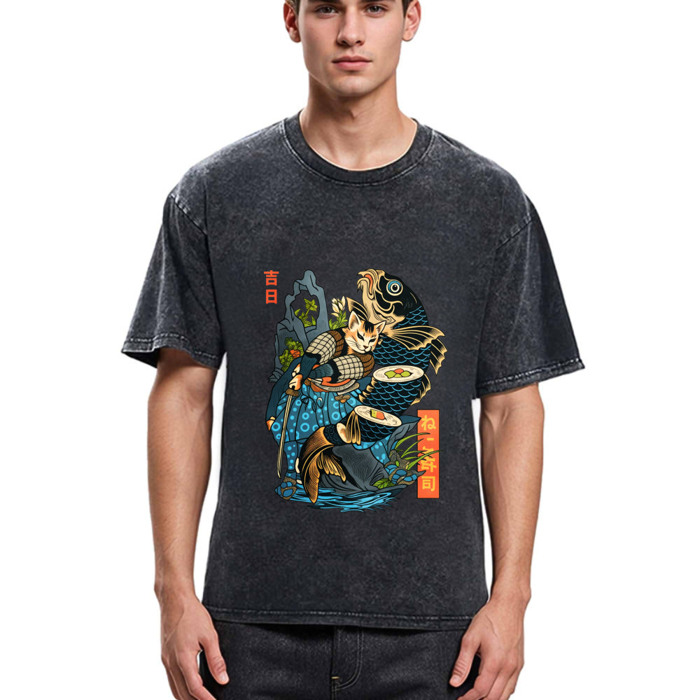 Tokyosol Neko Sushi Washed T Shirt
