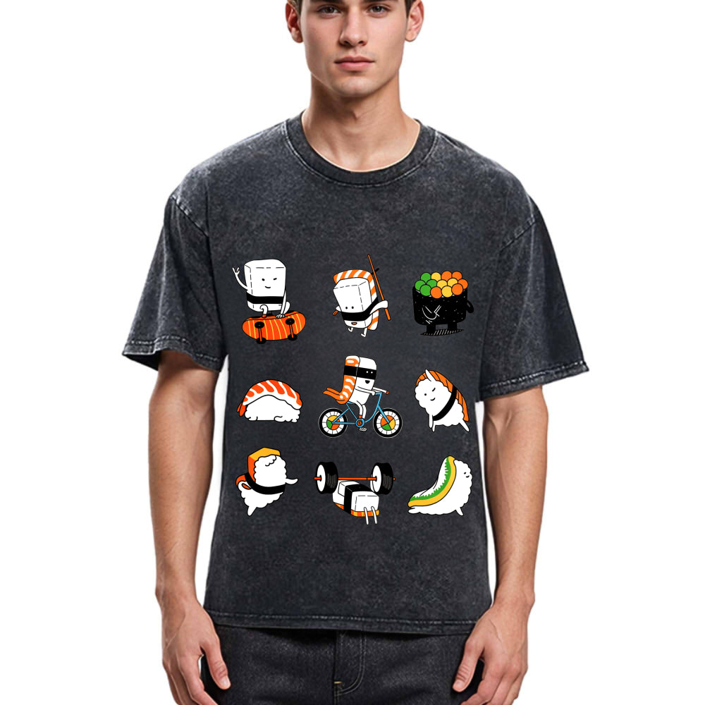 Tokyosol Cute Sports Sushi Washed T Shirt