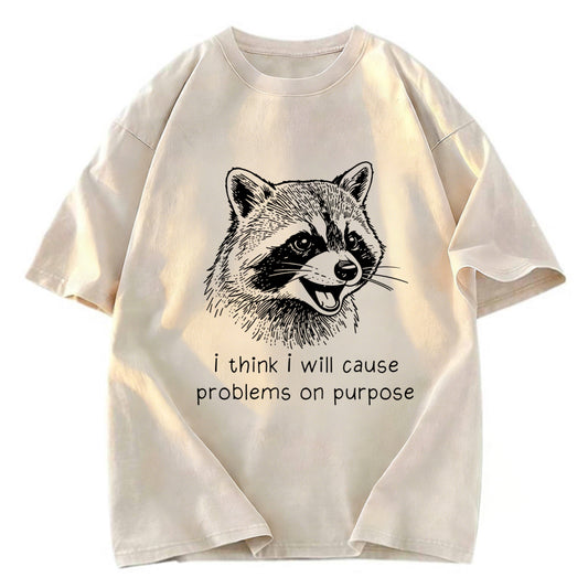 Tokyosol Stupid Raccoon Funny Washed T Shirt