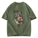 Tokyosol Funny Raccoon King Riding Goose Washed T Shirt