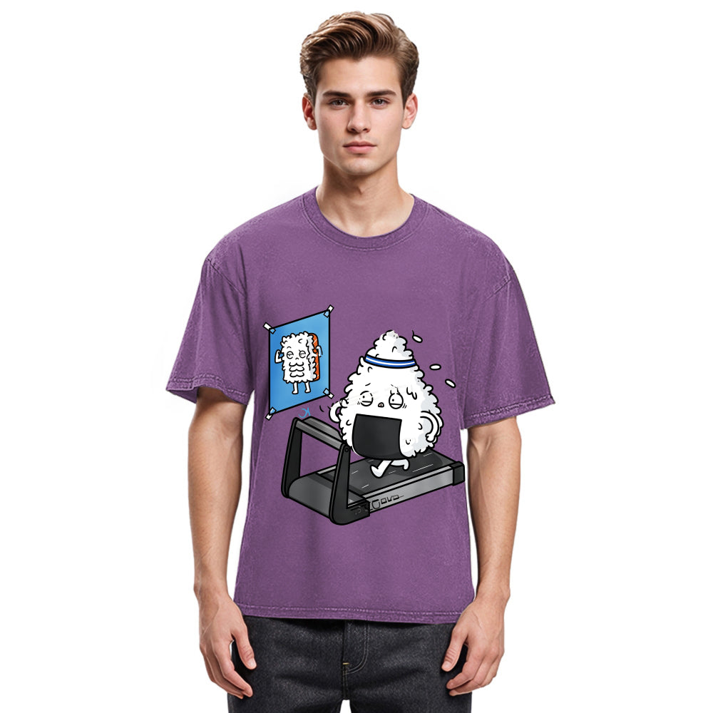 Tokyosol Funny Sushi Fitness Washed T Shirt