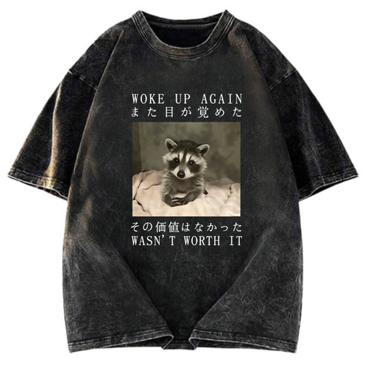 Tokyosol Raccoon Woke Up Again Washed T Shirt