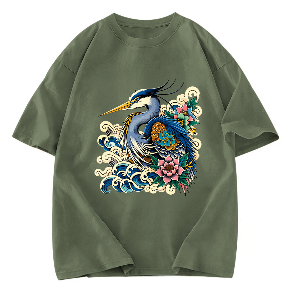 Tokyosol Japanese Blue Heron Washed T Shirt
