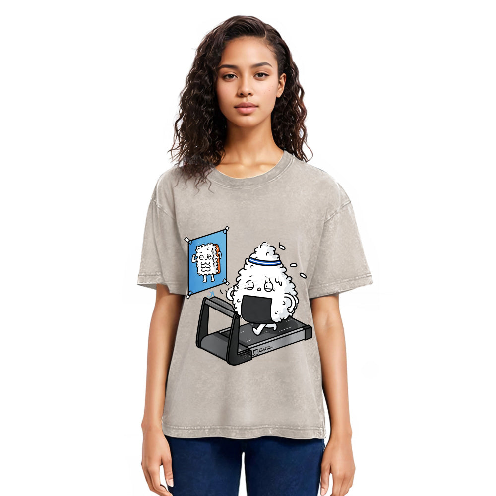 Tokyosol Funny Sushi Fitness Washed T Shirt