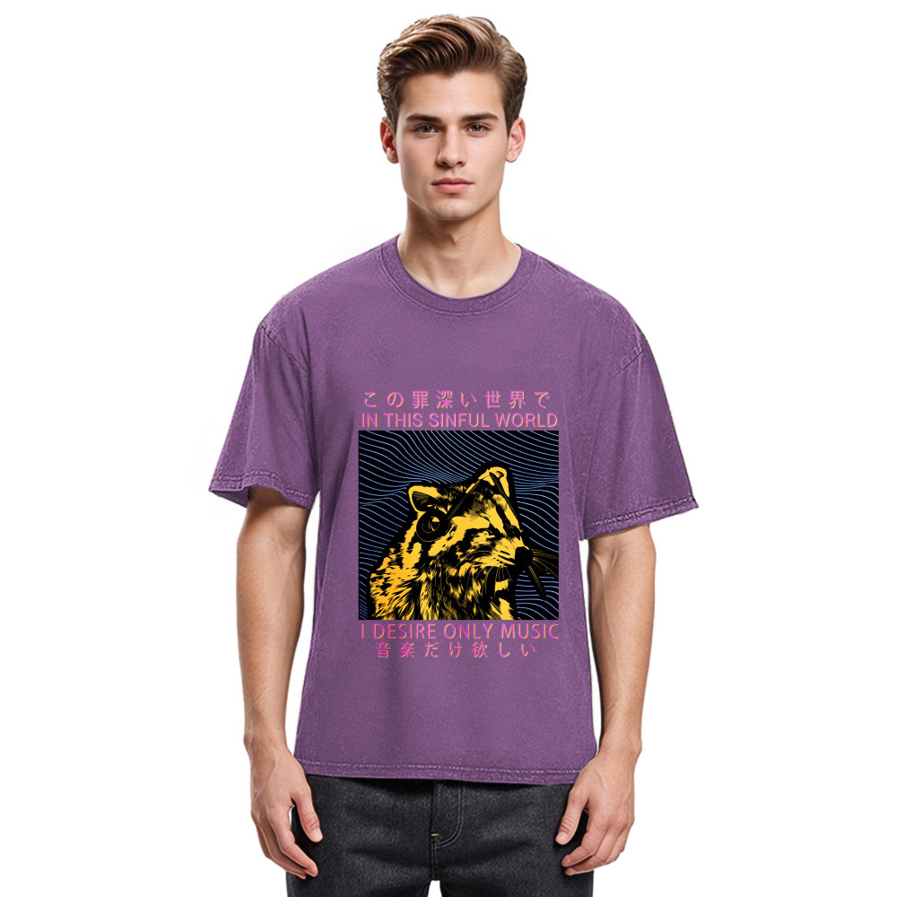Tokyosol Raccoon Listening To Music Washed T Shirt
