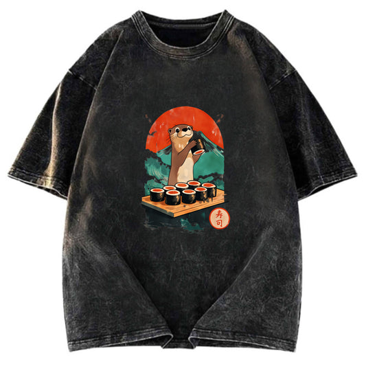 Tokyosol Otter Eating Sushi Washed T Shirt