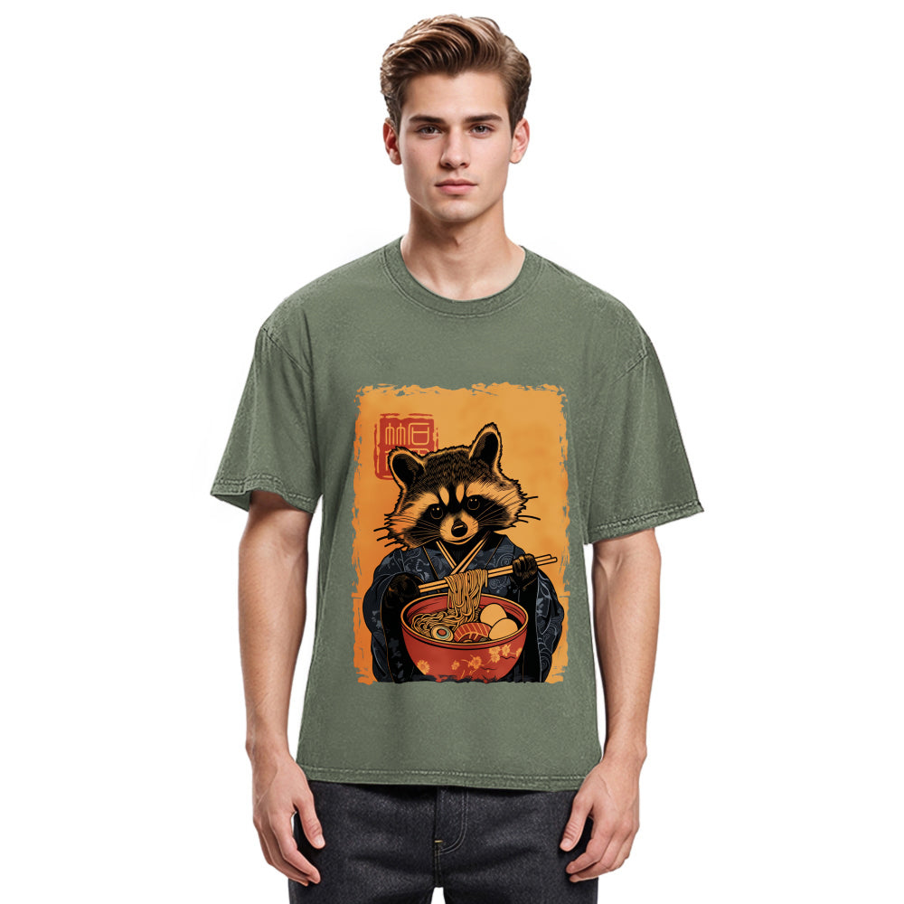Tokyosol Ramen Obsessed Raccoon Washed T Shirt